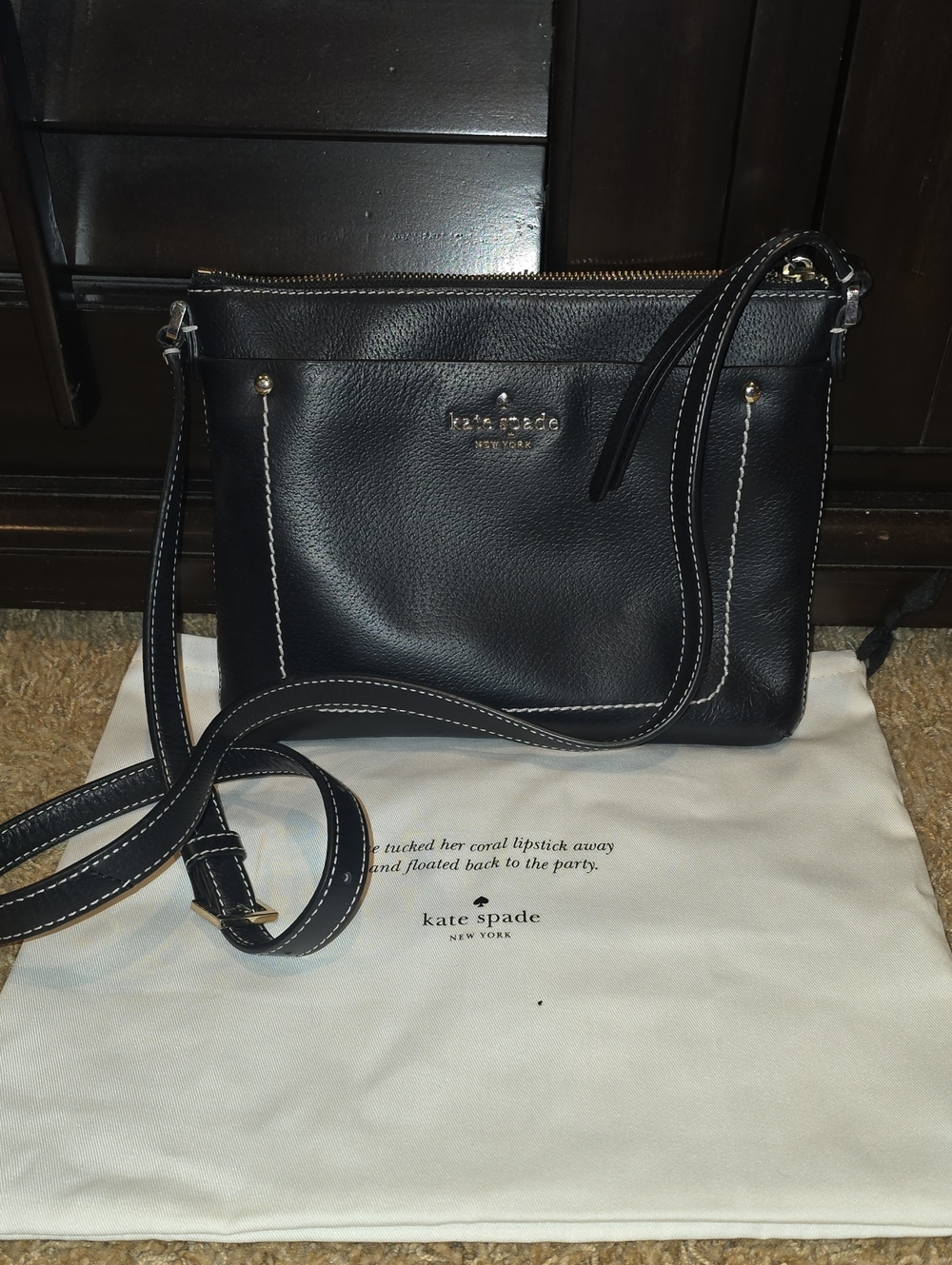kate spade Black Pebbled Leather Crossbody with Contrast Stitching